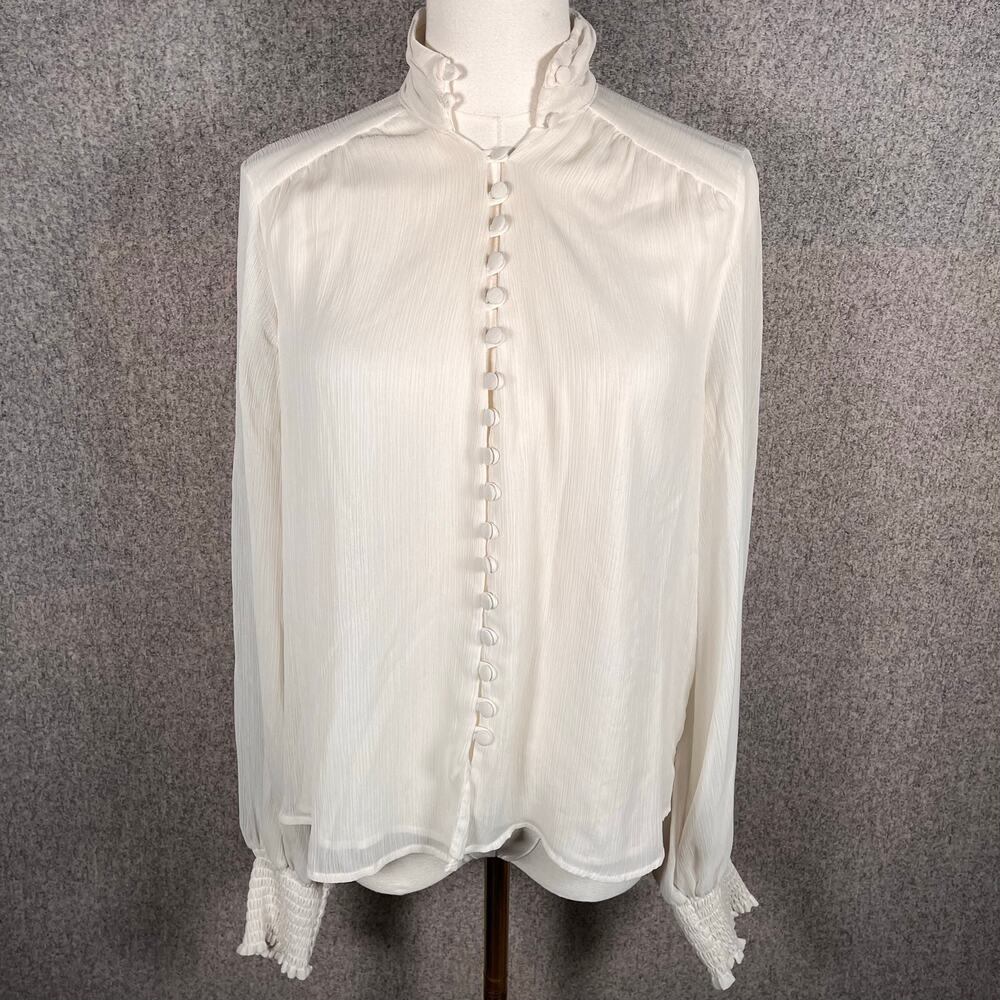 Anthropologie Sheer Button Front Victorian Cottage Fairy Whimsy Core Boho Sz M/8